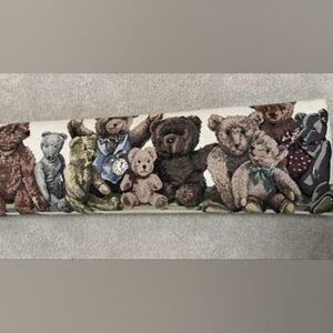 Dakotah Decorative Pillow w Ten Teddy Bears Tapestry & Brown Fabric Back 33 x 12